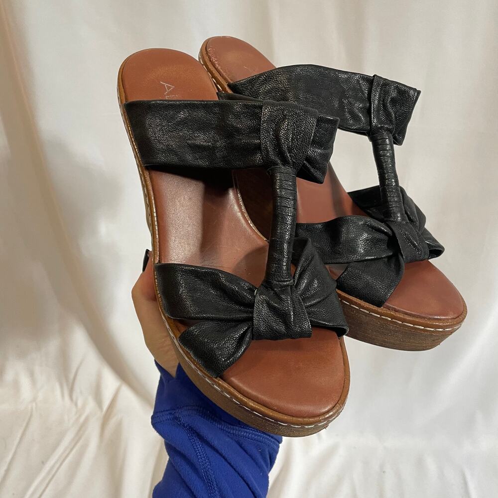Aldo Black Vegan Leather Slide On Wood Wedge 4.5" 38 8 Y2K 2000s